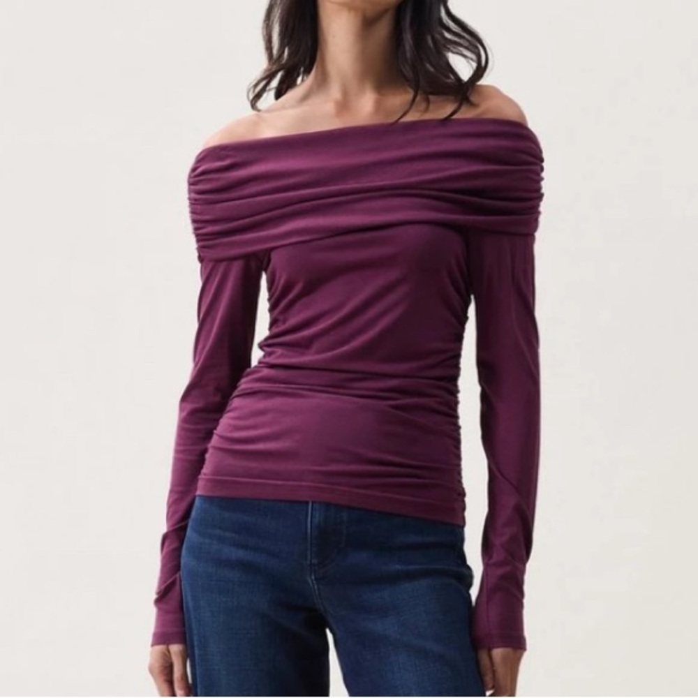 Rag & Bone Lucy off the shoulder dark berry ruched long sleeve Top sz Small NWT